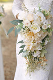 Beige Rose Cascading Bridal Bouquet for Boho Rustic Weddings & Anniversaries Bouquet