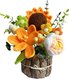 Handmade Knitted Bouquet for Mother Birthday Home Decor Girlfriend (Orange) Sunflower