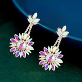 Exaggerated AB Crystal Rhinestone Leaf Sunflower Drop Dangle Earrings Sunflower