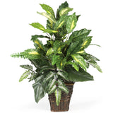 Mixed Greens Silk Plant w/ Wicker Pot Green Plant