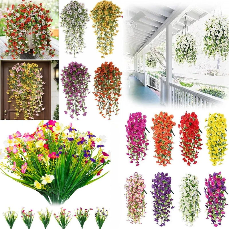 Multicolor artificial peony-style hanging flower garland with cascading blooms