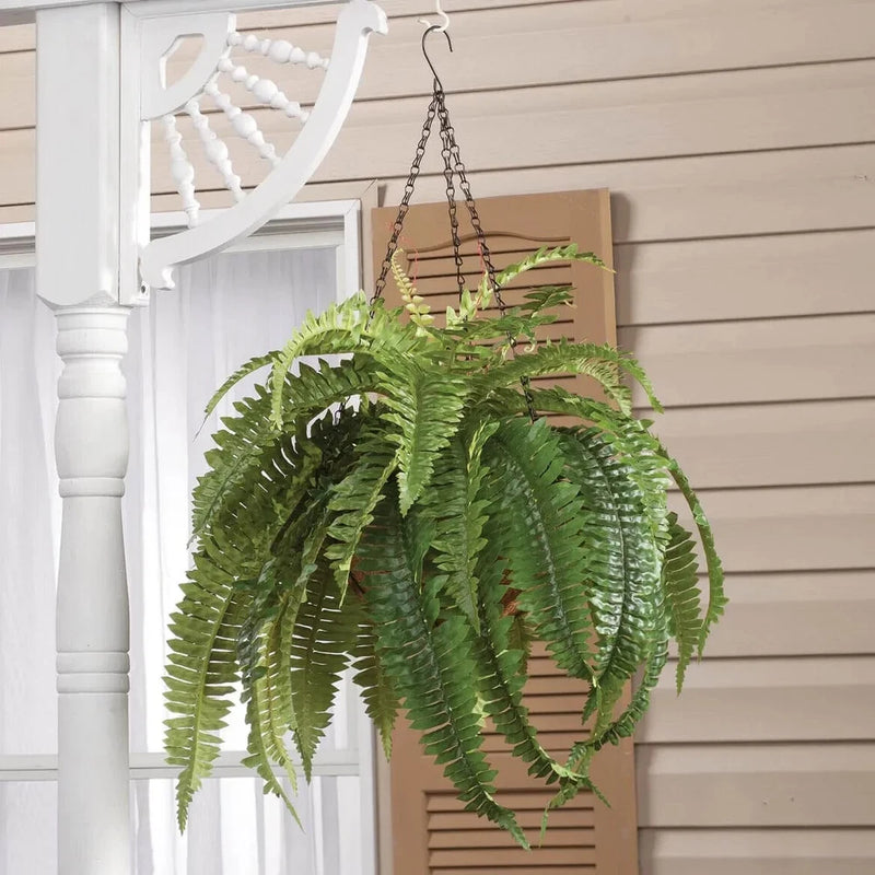 Large Fully Assembled Artificial Fern Indoor/Outdoor Hanging Planter Basket Green Plant