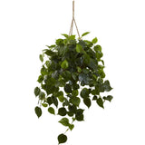 28" INDOOR OUTDOOR PHILODENDRON HANGING BASKET PLANT UV RESISTANT ARTIFICIAL Green Plant