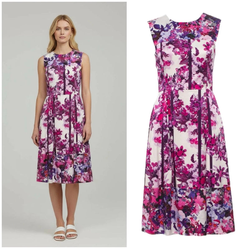 ERDEM Floral Silk Dress, Size AU/UK 14 US 10, Lilac Hydrangea Print Purple Pink Hydrangea