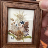 Small Vintage Pressed Flower Art  In A Wood Frame Germany 3.5 In signed Dried Flower