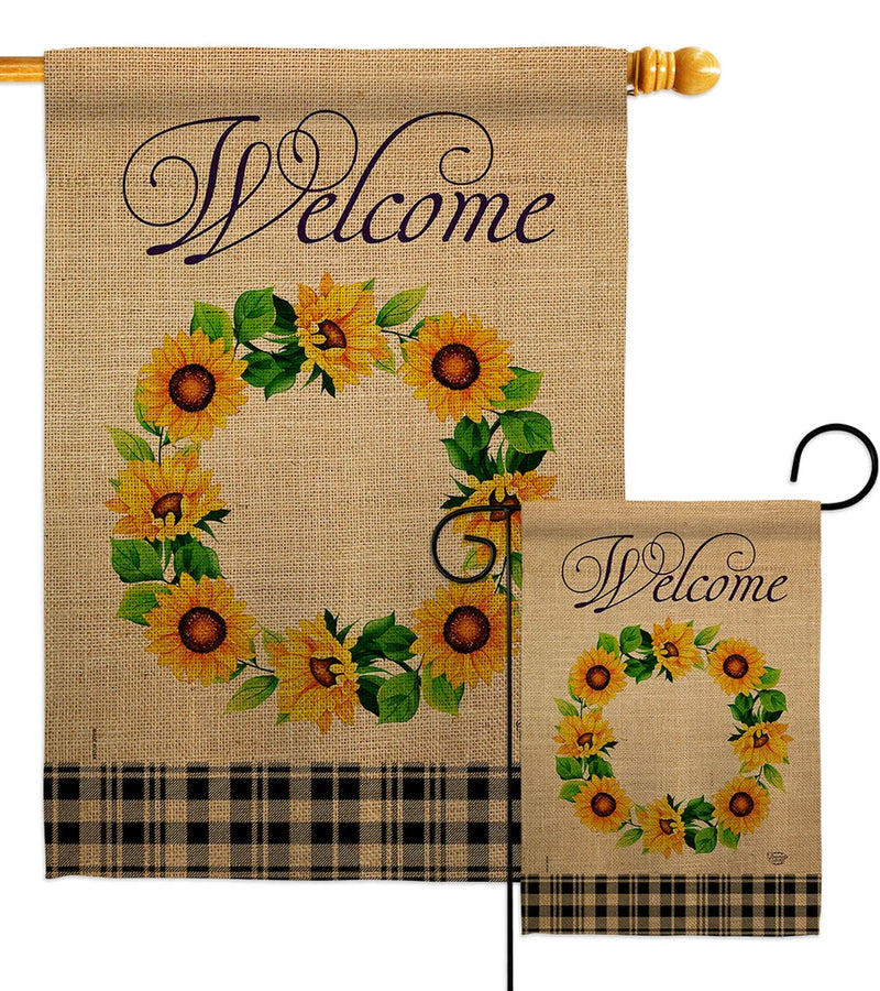 Sunflowers Wreath Sweet Home Welcome Flowers Bouquet Garden House Yard Flag Sunflower