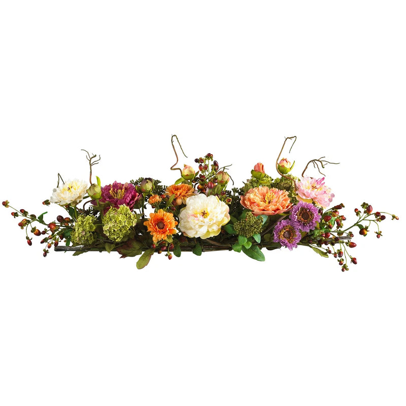 Mixed Peony Centerpiece Silk Flower Arrangement Pastel Petals Peony
