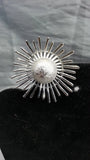 Sun Burst Brooch Pin Silver Tone Sunflower Unique Retro MCM 2 inch Dia. Sunflower