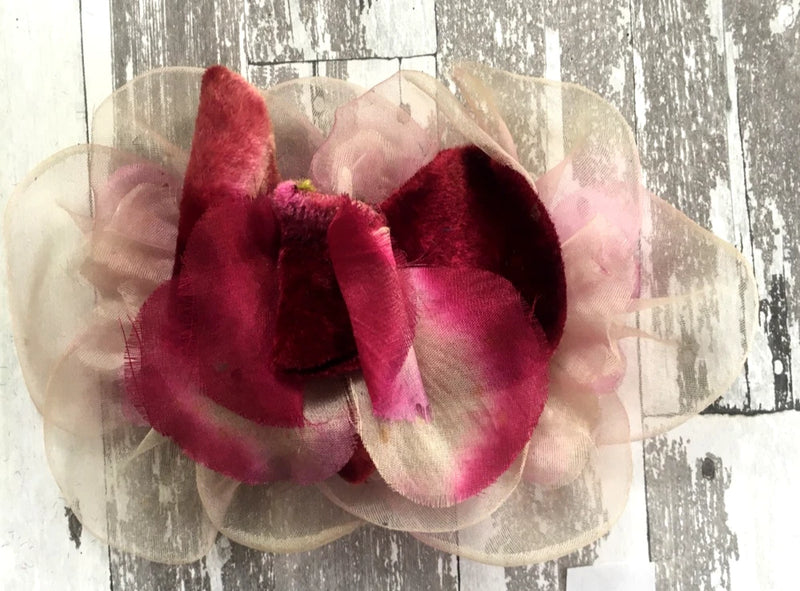 Magenta velvet silk flower pad with layered rose petals