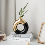 White and Gold Donut Vase, Modern Ceramic Vase for Pampas Grass, Perfect Cent... Pampas Grass