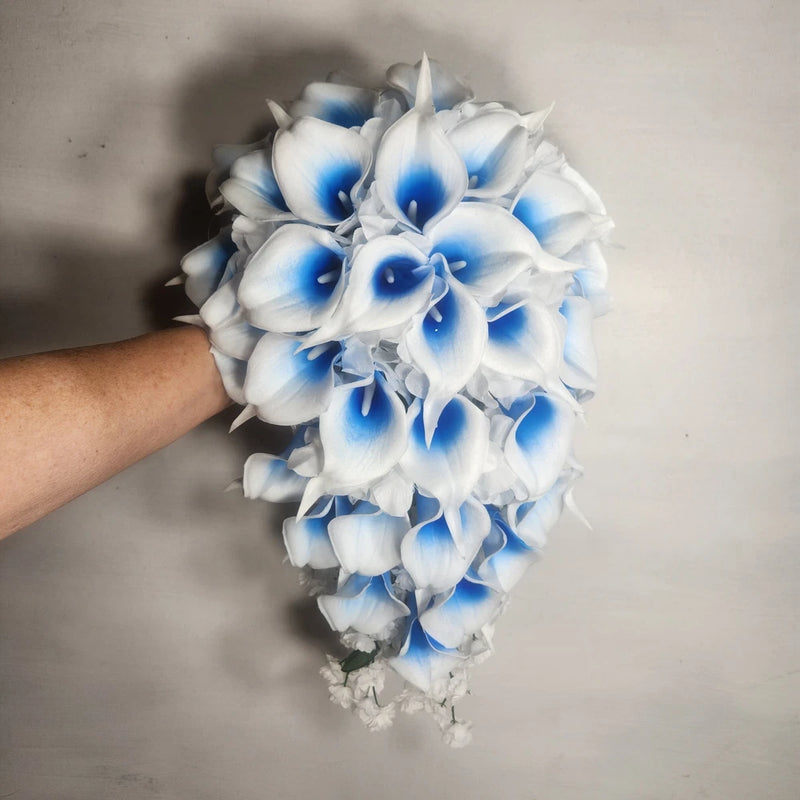 Royal Blue White Calla Lily Bridal Wedding Bouquet Accessories Bouquet
