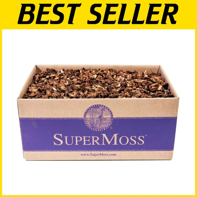 Orchid potting bark in SuperMoss box with scattered brown bark pieces