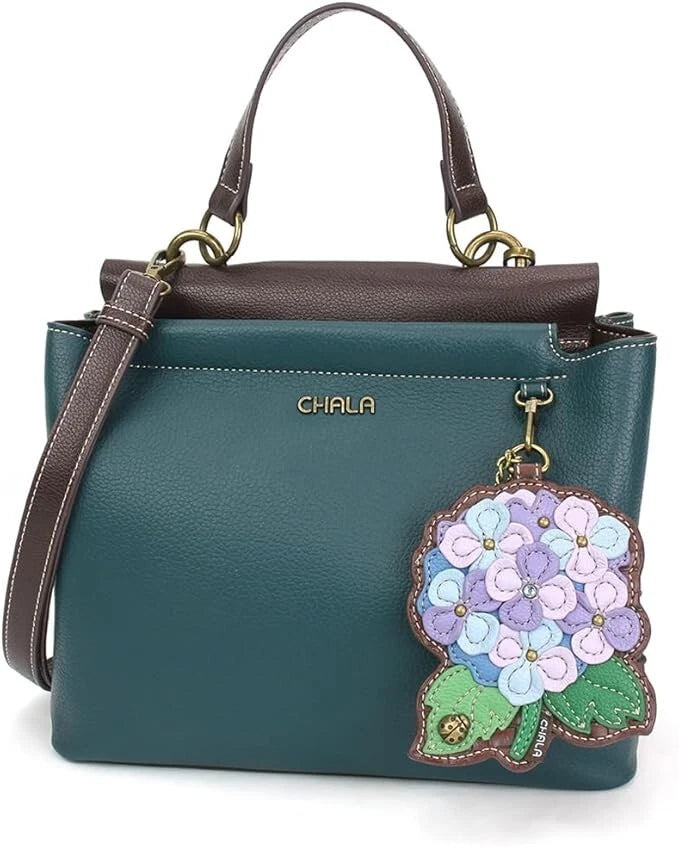 NEW Chala Convertible Satchel Crossbody Tote Turquoise Blue HYDRANGEA Flower Hydrangea