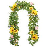 Realistic Sunflower Rattan Garland 200cm Green Plant Indoor Outdoor Decor Green Plant