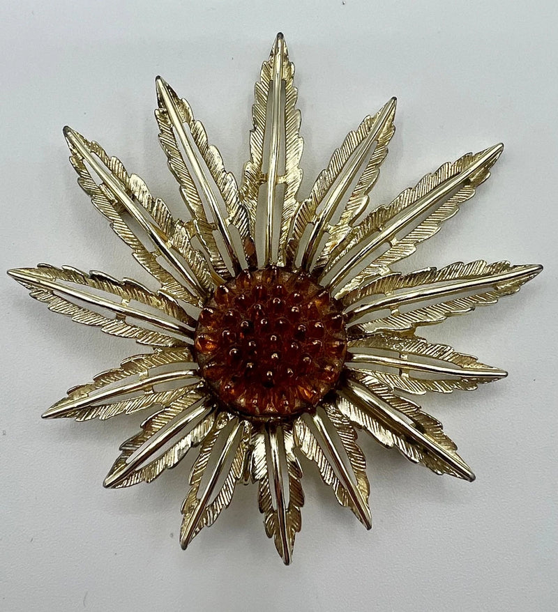 Vintage Sarah Coventry Sunflower Gold Tone Brooch Pin Pendant Sunflower