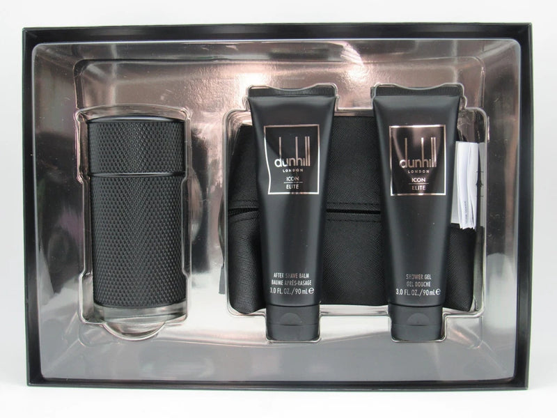 DUNHILL ICON ELITE 4 Pc Set (3.4 Oz EDP + 3.0 Oz SG + A/S + Toiletry Bag) EDP