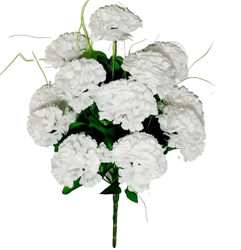 White Carnation 17" Bush 12-Bloom Silk Fake Flower Holiday Home In/Outdoor Decor Carnation