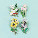 4pcs Cute Floral Brooch Tulip Iris Sunflower Flower Lapel Pin Women Girl Gift Sunflower