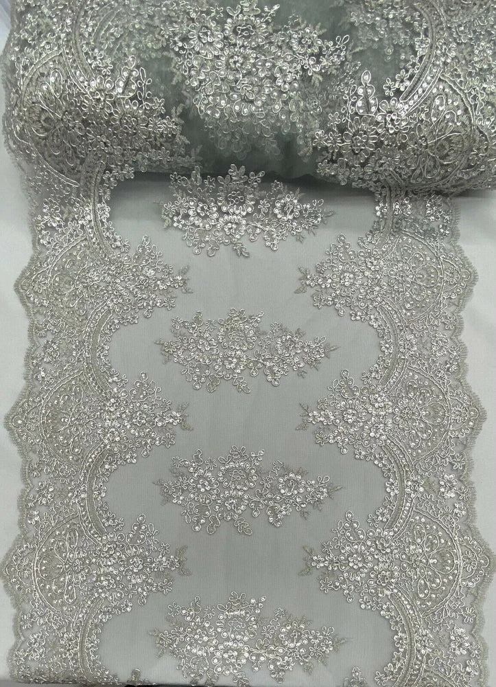 Designer Sequin Lace Fabric Ð Embroidered Mesh for Dresses & Table Runner VT-14 Flowering Plants
