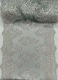 Designer Sequin Lace Fabric Ð Embroidered Mesh for Dresses & Table Runner VT-14 Flowering Plants