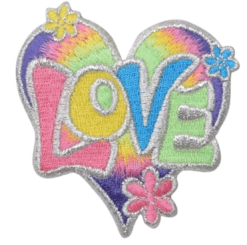 Love Applique Patch - Pastel Heart Daisy Flower Valentine Badge 3-1/8" (Iron on) Daisies