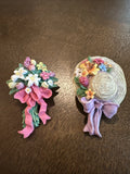 Lot of Lily Lilac Floral Flower Bouquet & Gardening Hat Resin Lapel or Hat Pin - Lily