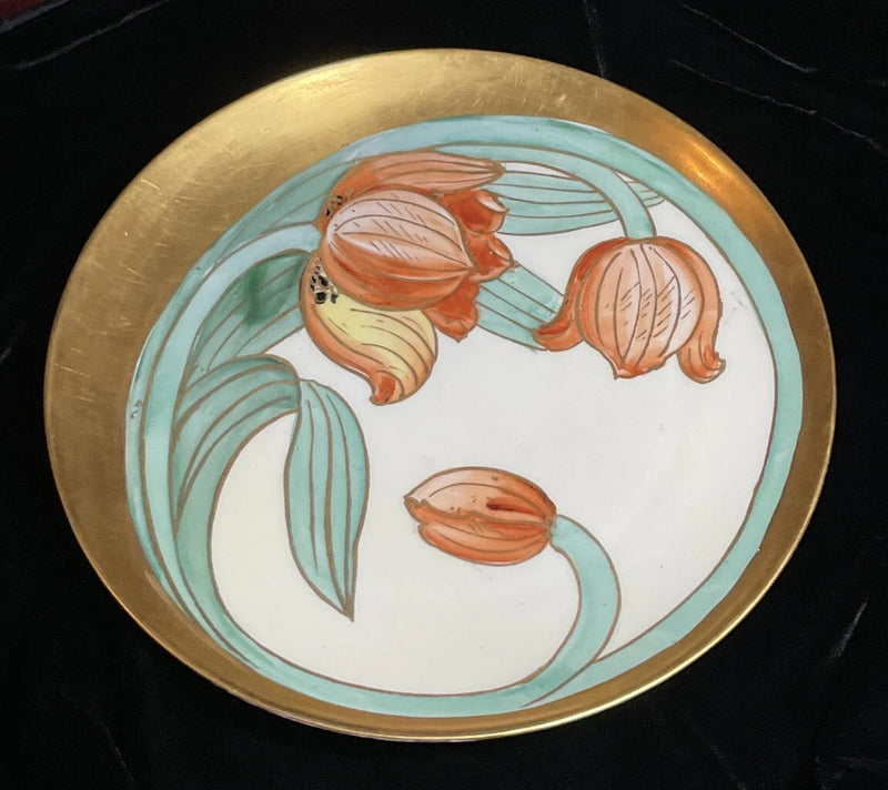 Pickard Hand Painted Tulips  & Gold 8 3/4 inch Plate Circa 1903-1912 Haviland Carnation