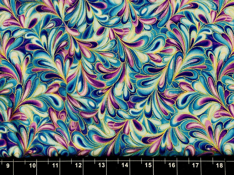 Tina Scrap Purple Blue Metallic Flower Floral Petals Cotton Fabric 9"x21Ó Flowering Plants