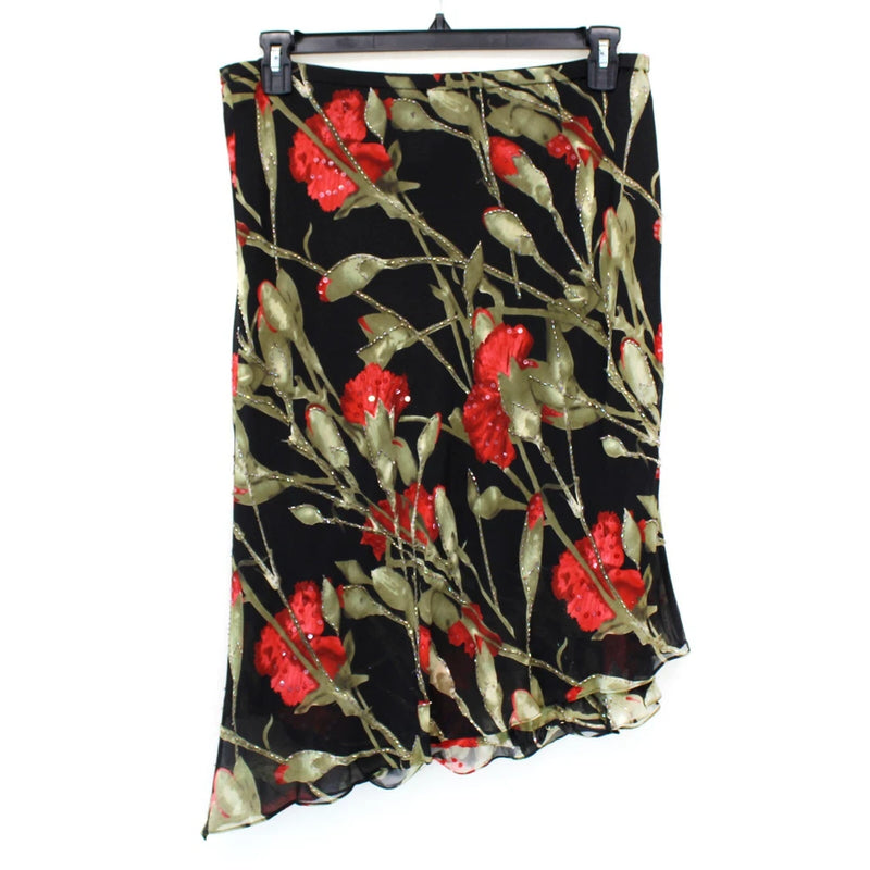 Papell boutique evening vintage Y2K beaded carnation floral lined silk skirt 14 Carnation