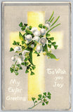 Lily of the Valley Flowers Easter Joy Yellow Cross Embossed Postcard Lily