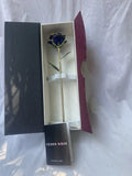 Gold Gilded Rose Real Blue Long Stemmed Rose with Stand Open Box Dried Flower