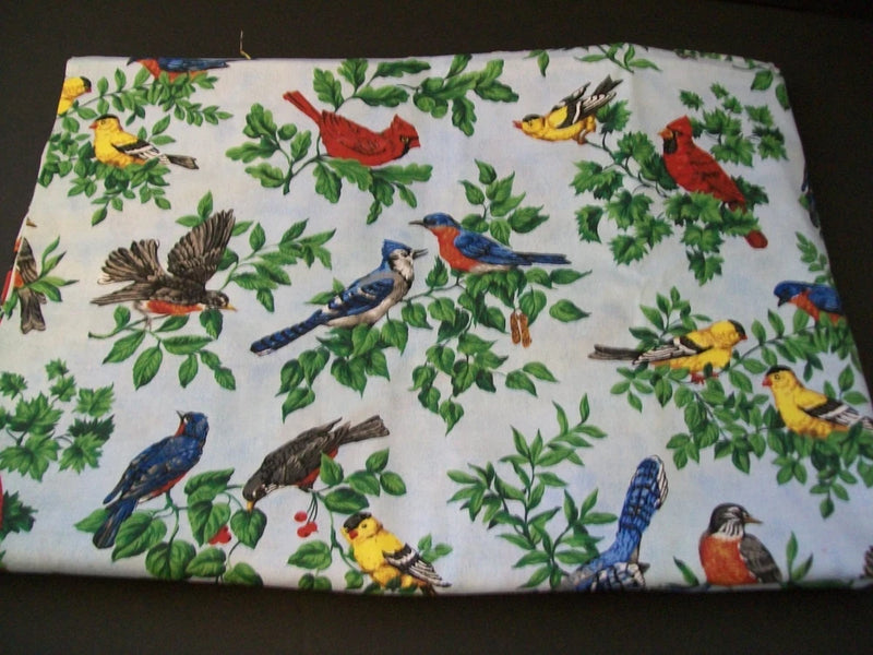 Blue Floral Bird Fabric Remnant Cotton Blend Sewing DIY Crafts 2.50yd New Flowering Plants