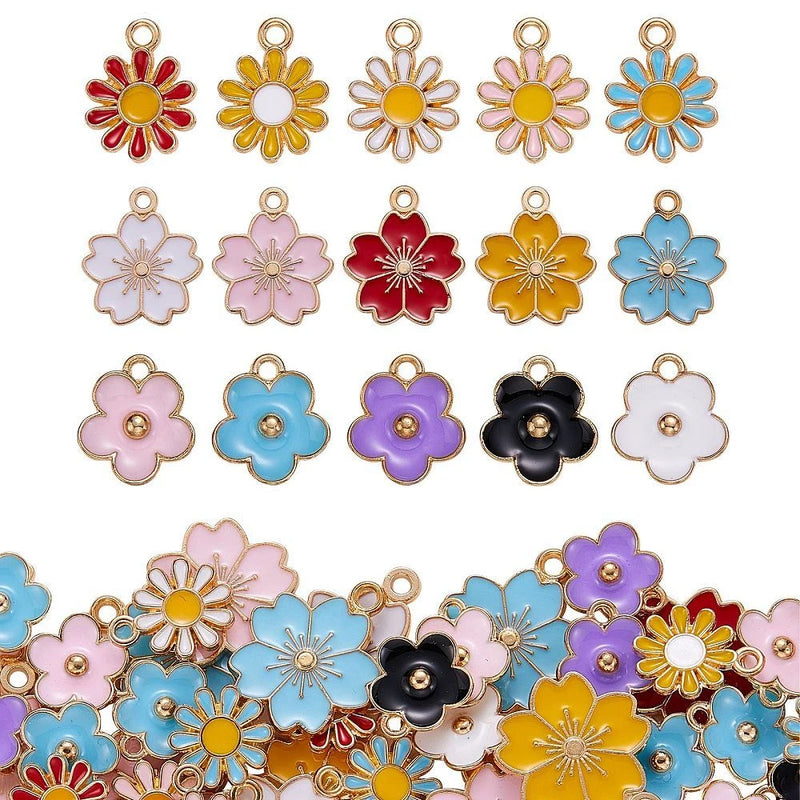 90x Enamel Daisy Sunflower Blossom Pendants for Jewelry Making Necklace Earring Sunflower