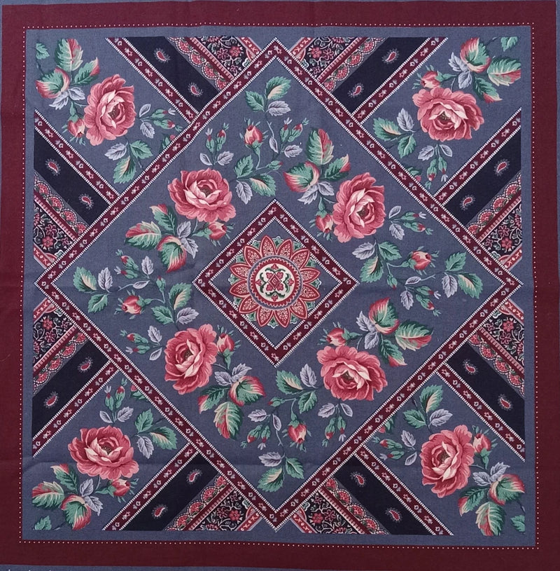 Vtg Cranston~"Floral Quilt Pattern, Paisleys"~ Cotton Fabric Panel~15.25"x15.75" Flowering Plants