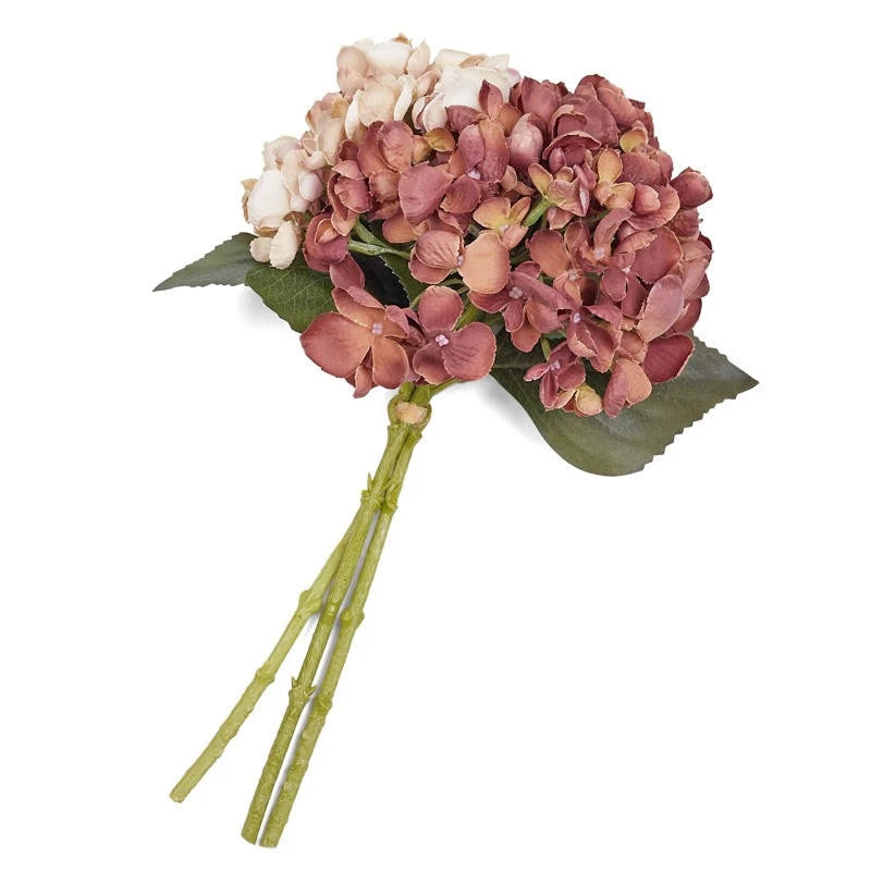 7" Diam. Burgundy and Beige Artificial Hydrangea 13-1/2" Bouquet Hydrangea