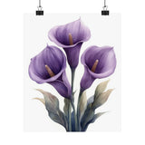 Boho Lavender Calla Lilies Flower Art Print Poster, Minimalist Floral Art X1 Lily