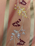 100% SILK FLORAL STRIPES  EMBROIDERED DRAPERY HOME DECOR  Rust / Brick W/ Red Flowering Plants