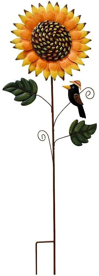 Metal Sunflower Yard Stake with Crow Decor Fall Stake Outdoor Decor for Patio Sunflower