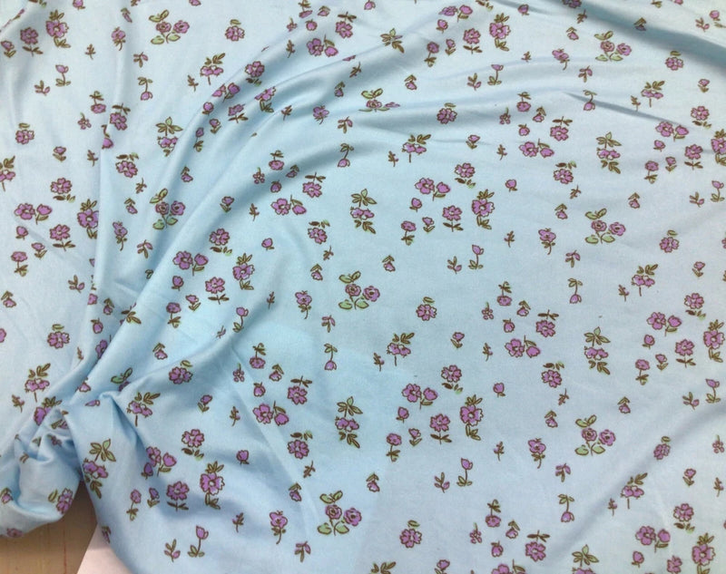 Double Brushed DTY Floral Spandex Stretch Apparel Fabric Sky Blue Purple M310 Flowering Plants