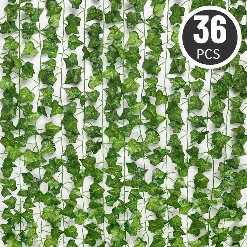 36pcs Ivy Green Fake Leaves Garland Plant Vine Foliage Home Decor Hanging Green Plant