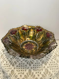 Vintage Goofus Glass Lancaster Carnation Gold Red 9Ó Bowl READ DESCRIPTION Carnation