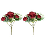 6 Branch Artificial Silk Peony Hydrangea Floral, 2 Pack Fake Flowers, Red Hydrangea