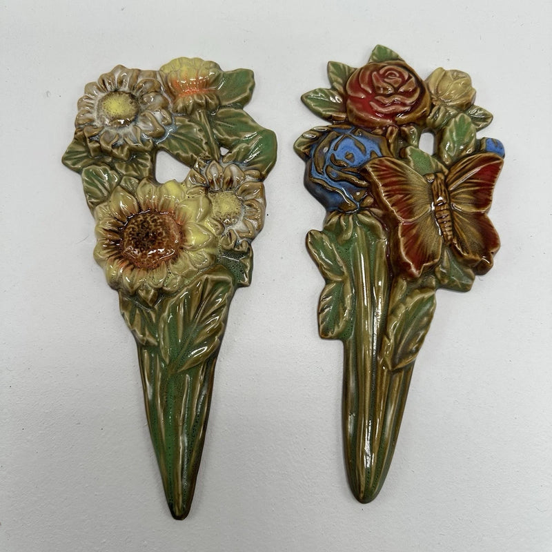 VTG Ceramic Flowers Wall Hanging Decor Sunflower Rose Bunch Butterfly Plant Sunflower