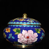 4.1" Old Chinese Dynasty Cloisonne Enamel Bronze Peony Flower Jar Pot Crock Peony