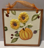 Fall Pumpkin/ sunflower Flower Wallhanging Ceramic Hand Painted 6.5 X6.5 Sunflower