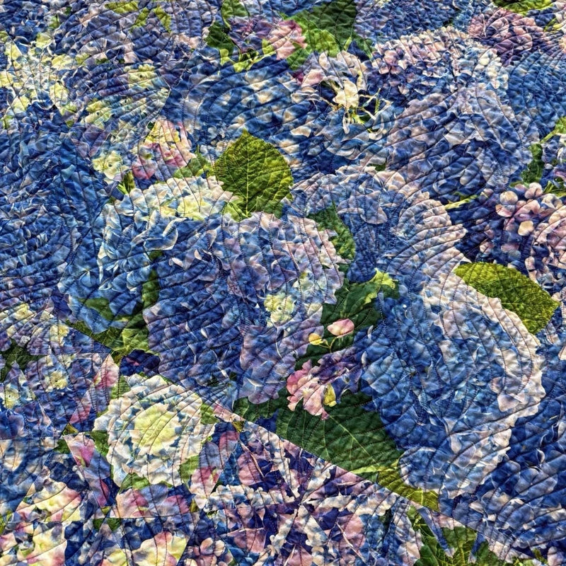 Handmade Floral Quilt 70_58 Hydrangea Cotton Blend Machine Quilted Cottage Decor Hydrangea