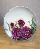 VTG Bavarian DESSERT PLATE Green Foliage DARK PINK CARNATION Scalloped Edge 6