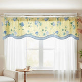 Waverly Yellow Hydrangea Floral Polka Dot Scalloped Set of 2 Valance Curtains Hydrangea
