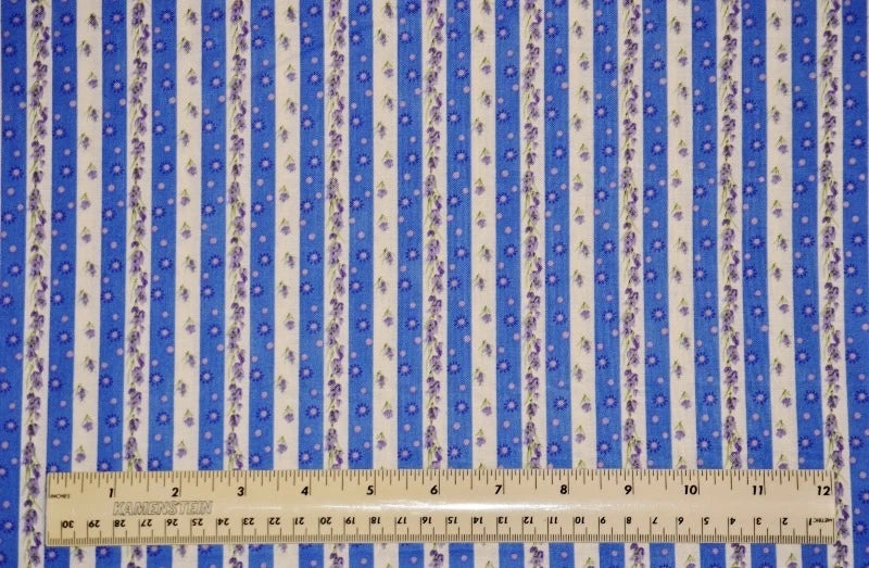 1/4 yard cotton quilt fabric Blue Purple Floral Stripe Stof Fabrics flowers Flowering Plants
