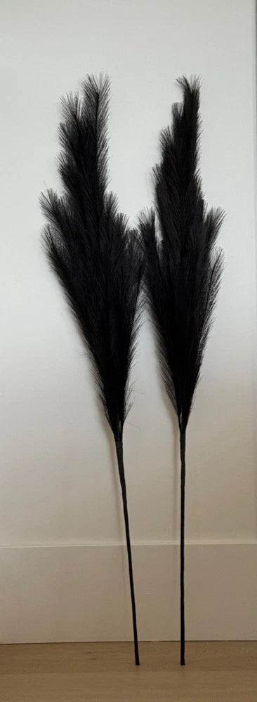 Set Of 2 Black Faux Pampas Grass Long Stem-Modern Elegant Home Decor24-30Ó Long Pampas Grass